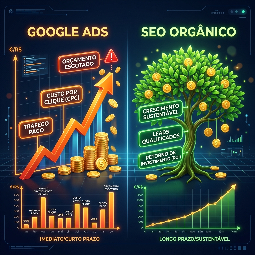Tráfego Pago vs Orgânico Comparativo