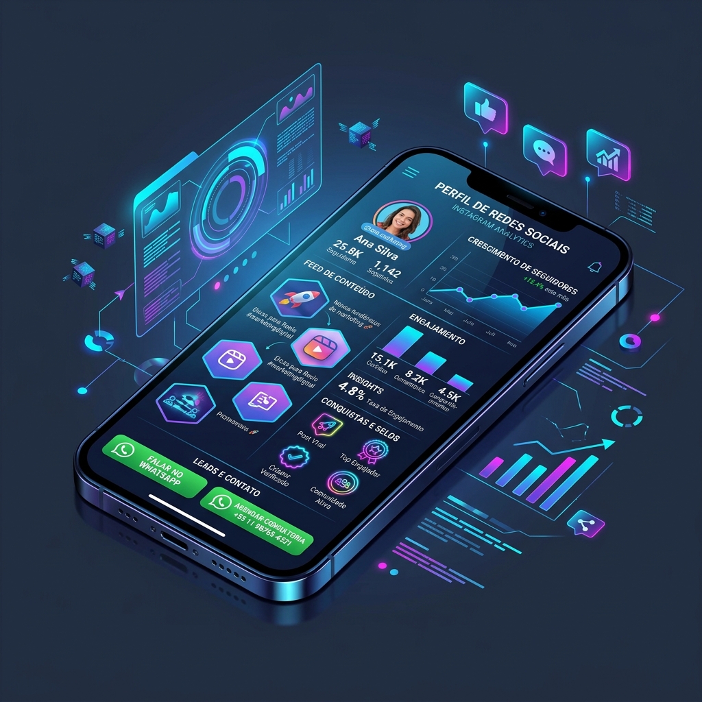 Mockup 3D de Instagram Feed e Métricas de Autoridade MVI